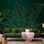Papier peint Feuilles douces sur fond sombre