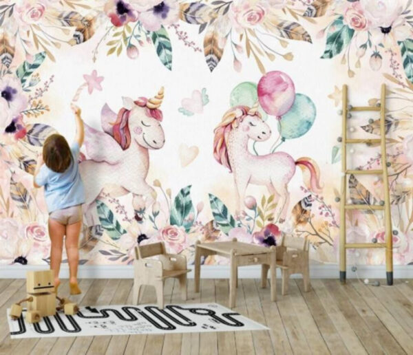 Licorne aquarelle avec ballons Papier peint Licorne aquarelle avec ballons