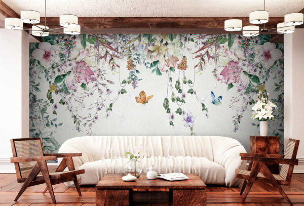 Les papillons volent au milieu d'un paradis fleuri Papier peint Les papillons volent au milieu d'un paradis fleuri