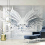 Papier peint Diamant avec des ailes sur une surface blanche