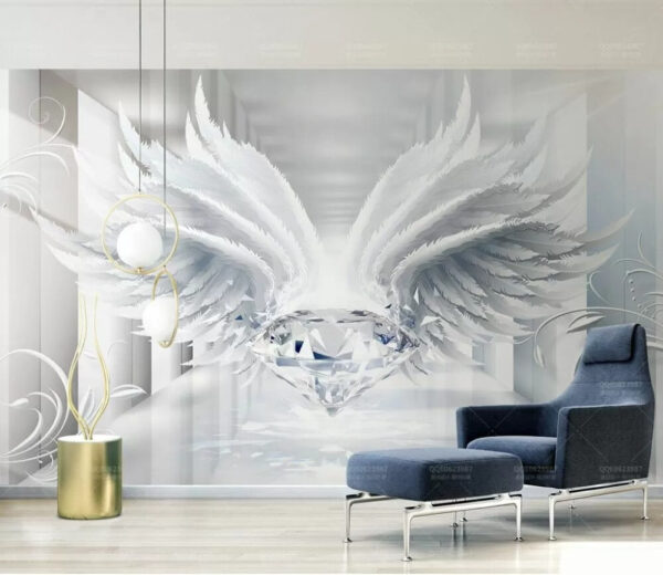 Diamant avec des ailes sur une surface blanche Papier peint Diamant avec des ailes sur une surface blanche