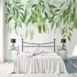 Papier peint Peinture de feuilles et de papillons