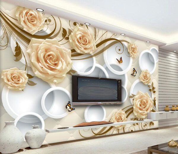 Papier peint Papier peint avec des roses et des papillons