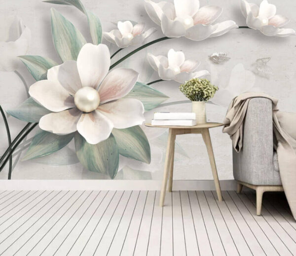 Papier peint Fleurs délicates aux teintes douces