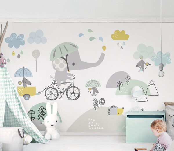 Dessin animé d'un éléphant à bicyclette Papier peint Dessin animé d'un éléphant à bicyclette