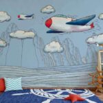 Papier peint Dessin d'avions survolant des montagnes