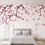 Papier peint Arbre aux fleurs roses