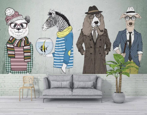 Mur avec têtes d'animaux Papier peint Mur avec têtes d'animaux