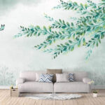 Papier peint Feuilles vertes sur une branche