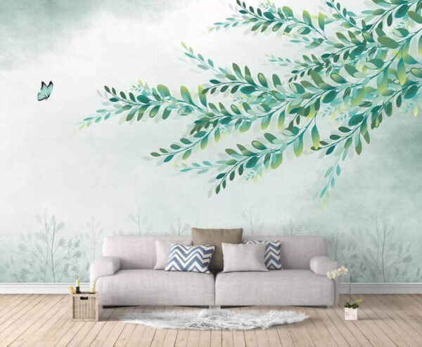 Feuilles vertes sur une branche Papier peint Feuilles vertes sur une branche