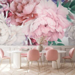 Papier peint Motif floral avec des fleurs aquarelles.