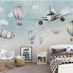 Papier peint Ballon dirigeable bleu et blanc