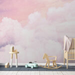Papier peint Ciel rose avec nuages blancs
