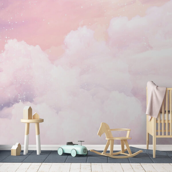 Ciel rose avec nuages blancs Papier peint Ciel rose avec nuages blancs