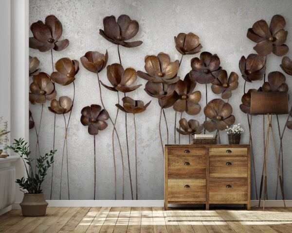 Groupe de fleurs brunes Papier peint Groupe de fleurs brunes