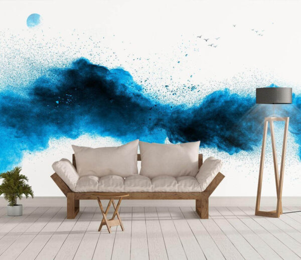 Explosion de poudre bleue sur fond blanc Papier peint Explosion de poudre bleue sur fond blanc