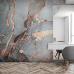 Papier peint Ruisseaux abstraits en cuivre en bleu