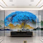 Papier peint Arbre aux feuilles bleues