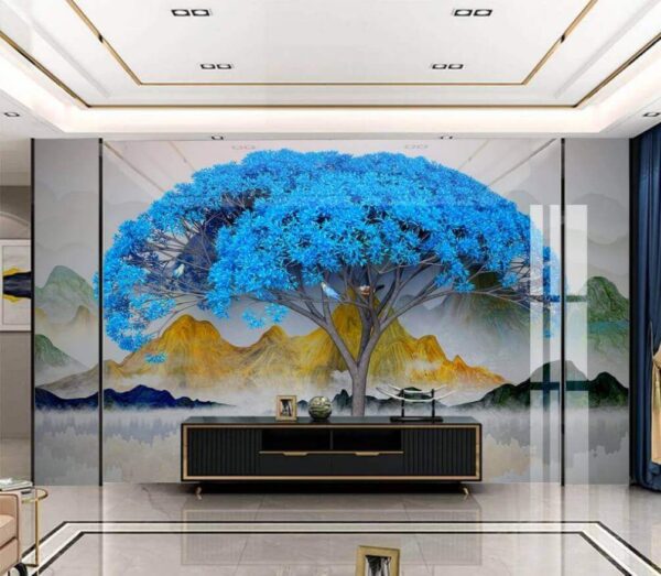 Arbre aux feuilles bleues Papier peint Arbre aux feuilles bleues