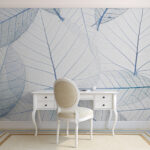 Papier peint Feuilles transparentes avec un motif de veines bleues