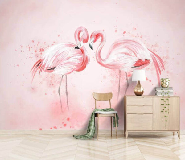 Deux flamants roses se tenant l'un à côté de l'autre Papier peint Deux flamants roses se tenant l'un à côté de l'autre