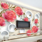 Papier peint Roses et papillons en harmonie