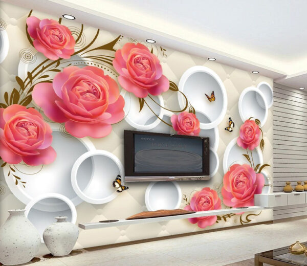 Roses et papillons en harmonie Papier peint Roses et papillons en harmonie