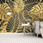Papier peint Motifs de feuilles complexes sur fond sombre