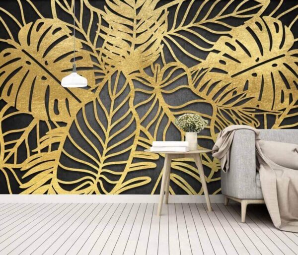 Motifs de feuilles complexes sur fond sombre Papier peint Motifs de feuilles complexes sur fond sombre