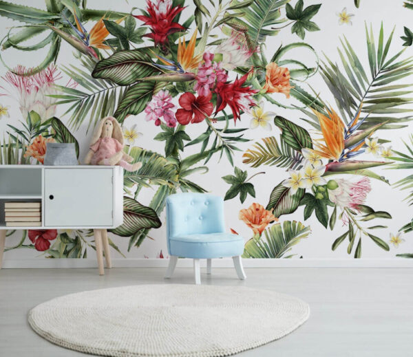Motif de fleurs et de feuilles Papier peint Motif de fleurs et de feuilles