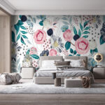 Papier peint Motif de fleurs et de feuilles