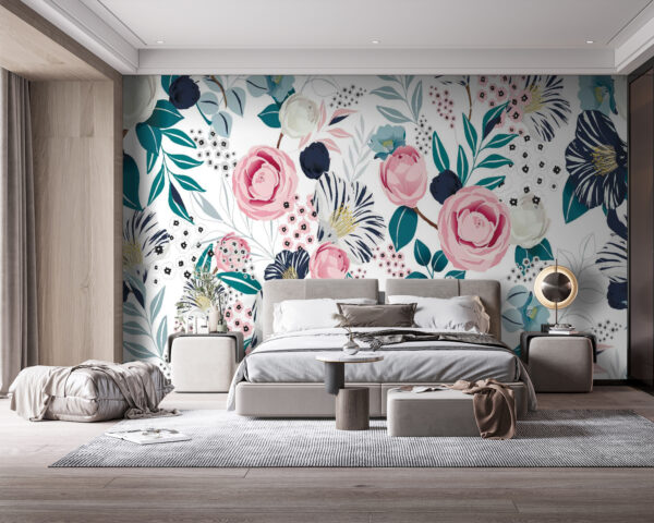 Motif de fleurs et de feuilles Papier peint Motif de fleurs et de feuilles
