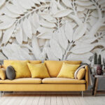 Papier peint Arbre blanc avec feuilles et baies