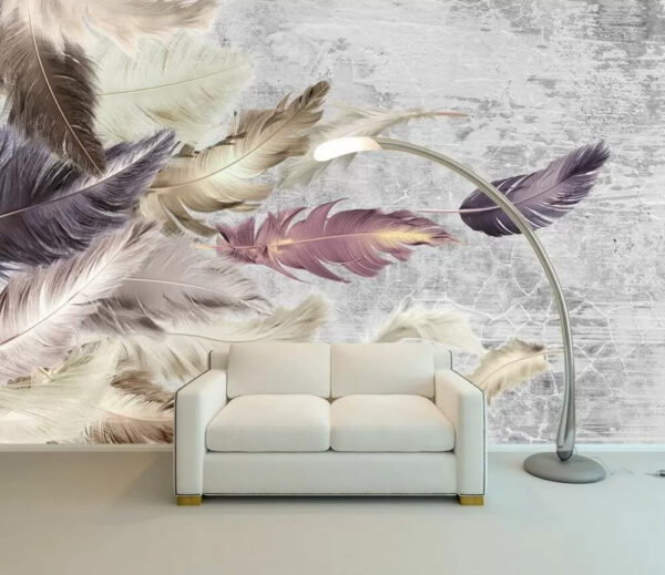Plumes colorées sur fond texturé Papier peint Plumes colorées sur fond texturé