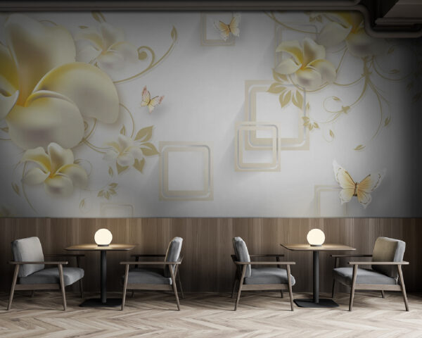Papier peint avec des fleurs et des papillons Papier peint Papier peint avec des fleurs et des papillons