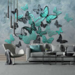 Papier peint Papillon bleu à taches noires