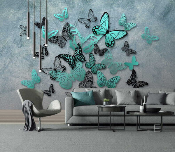 Papillon bleu à taches noires Papier peint Papillon bleu à taches noires