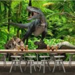Papier peint Groupe de dinosaures dans une forêt