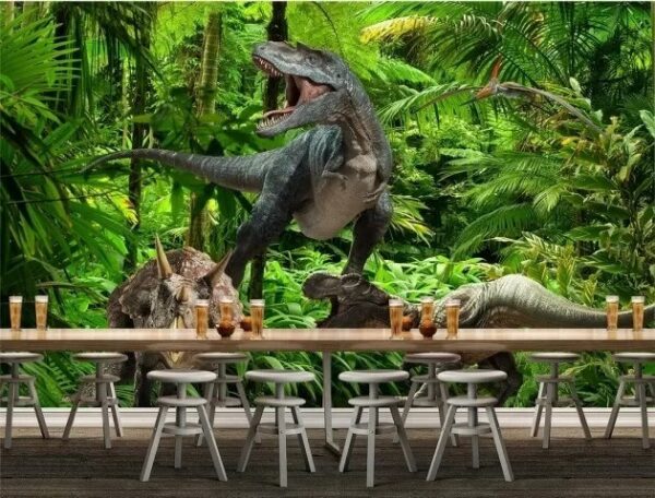 Groupe de dinosaures dans une forêt Papier peint Groupe de dinosaures dans une forêt