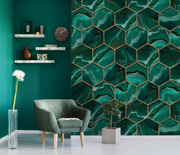 Motif hexagonal artistique dans des tons riches Papier peint Motif hexagonal artistique dans des tons riches