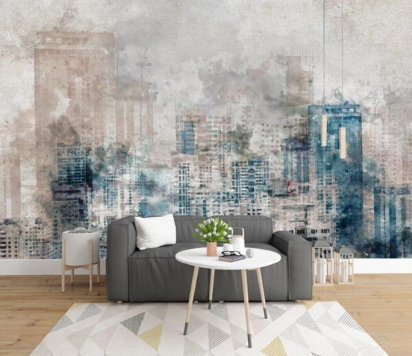 Aquarelle abstraite d'un paysage urbain Papier peint Aquarelle abstraite d'un paysage urbain