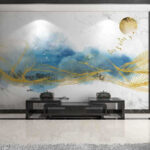 Papier peint Peinture de vagues et d'oiseaux
