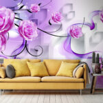 Papier peint Harmonie des roses violettes et de l'eau qui coule.
