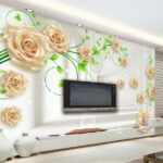 Papier peint Papier peint avec des roses et des feuilles