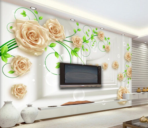 Papier peint avec des roses et des feuilles Papier peint Papier peint avec des roses et des feuilles