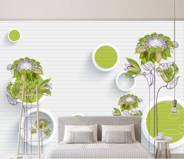 Papier peint avec des fleurs et des cercles Papier peint Papier peint avec des fleurs et des cercles