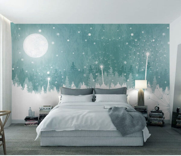 Lune sur une forêt enneigée Papier peint Lune sur une forêt enneigée