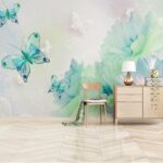 Papier peint Papillons sur fond blanc