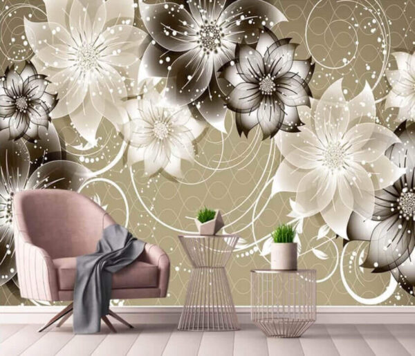 Motif floral abstrait avec des tourbillons Papier peint Motif floral abstrait avec des tourbillons