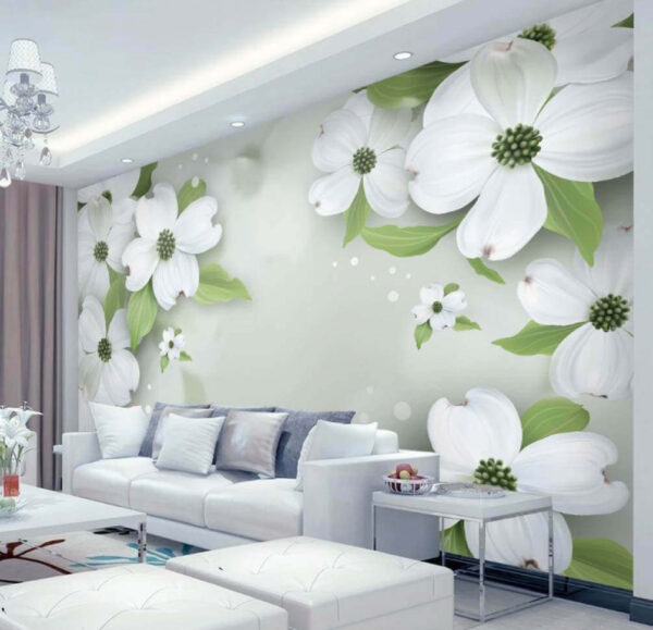 Fleurs blanches avec feuilles vertes Papier peint Fleurs blanches avec feuilles vertes